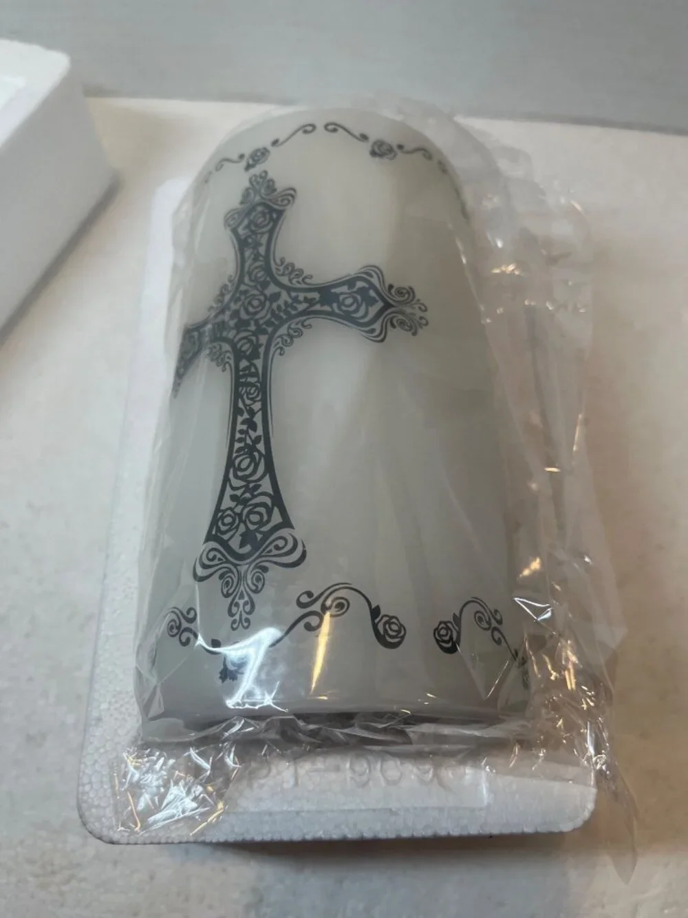 Decorative LED Flameless Candle With Black Cross Design & Timer Function